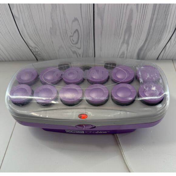 Conair ION Shine Purple Hot Rollers 12 Flocked Curlers with Clips TESTED WORKING - Picture 2 of 5